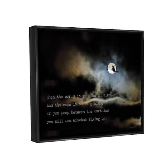 Stupell Industries Witch Flying By Moon Framed Floater Canvas Wall Art